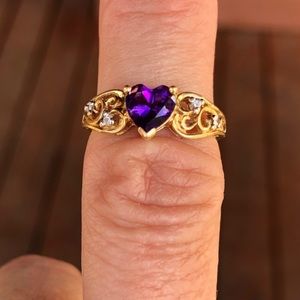 Amethyst Gold Plate Heart Ring Birthstone February Valentine’s Day Gift